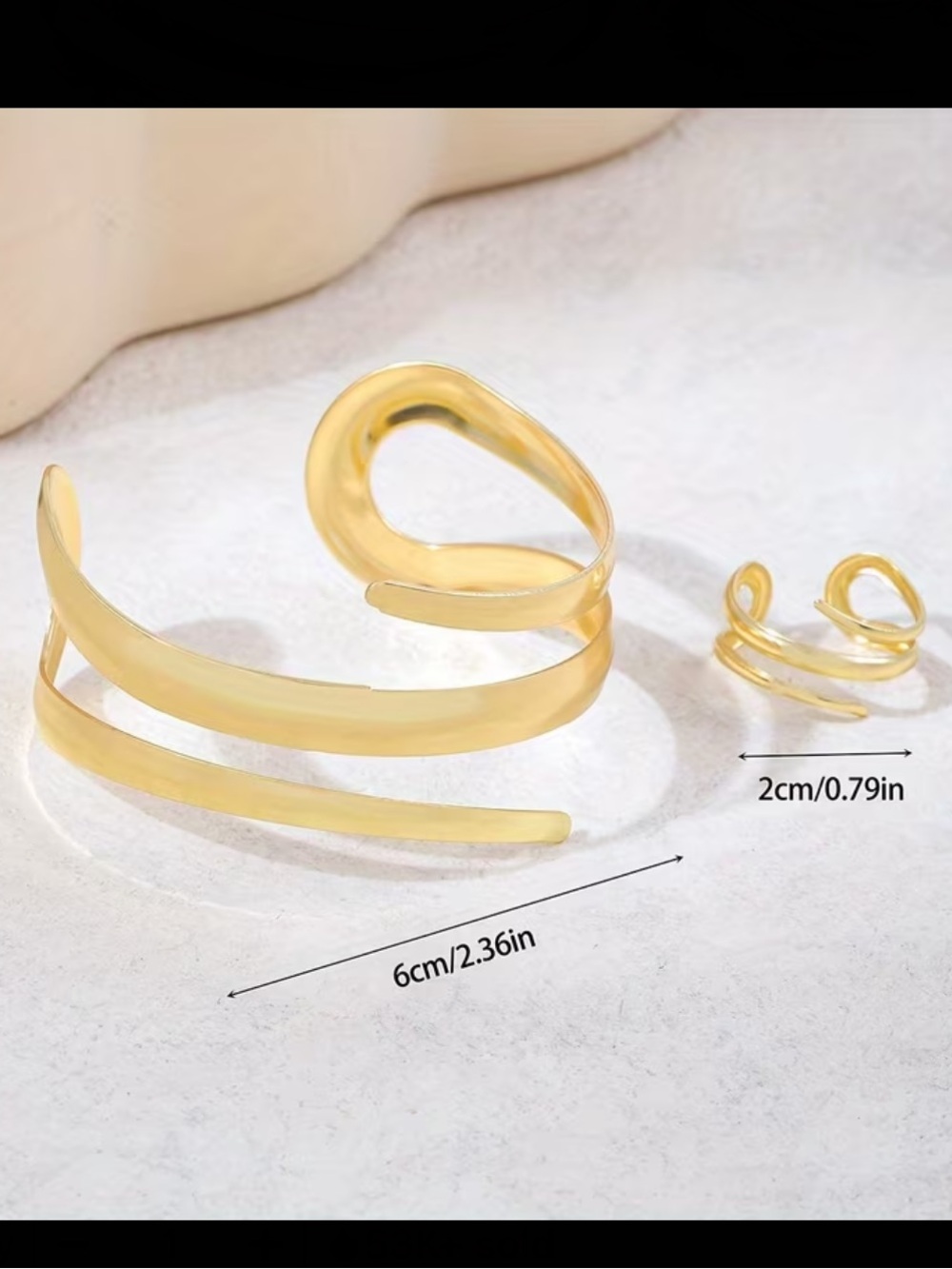 Gold Spiral Open Cuff Bracelet and Ring Set - Picture 5 of 5
